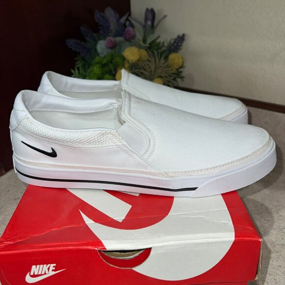Womens Nike Court Legacy Slip-On Sneakers White Canvas Size 9.5 New With Box Cas - Picture 9 of 13